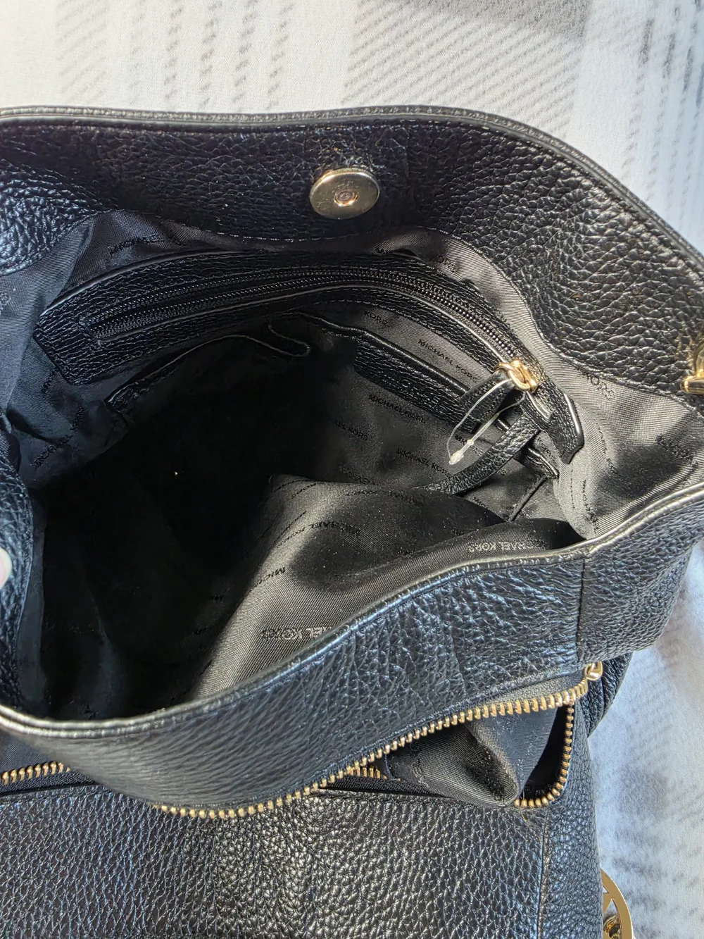 Michael Kors Black Pebbled Leather Shoulder Bag with Gold Accents